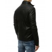 Moderní pánská kožená bunda černé barvy bez kapuce
