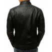 Černá pánská kožená bunda bez kapuce v klasickém střihu