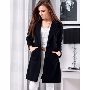 Klasický dámský jednořadý kabát černé barvy