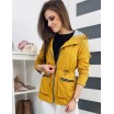 Žlutá dámská jarní bunda s kapucí a dvěma kapsami na zip