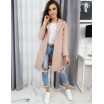Jednoduchý dámský kabát rovného střihu růžové barvy