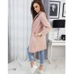 Jednoduchý dámský kabát rovného střihu růžové barvy