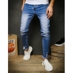 Modré pánské džíny s roztřepenými konci