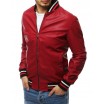 Červená pánská kožená bunda s odnímatelnou kapucí