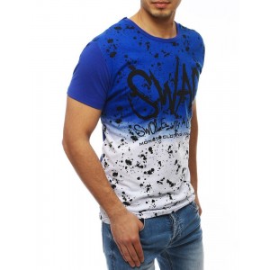 Flekaté pánské tričko v modré barvě s krátkým rukávem