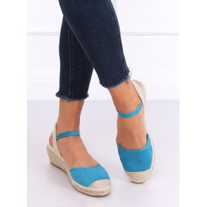 Pletené dámské sandály na platformě v modré barvě
