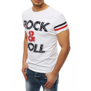 Stylové pánské bílé tričko s nápisem ROCK AND ROLL