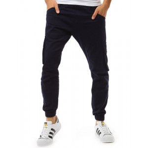 Modré pánské jogger kalhoty s kapsami na zip