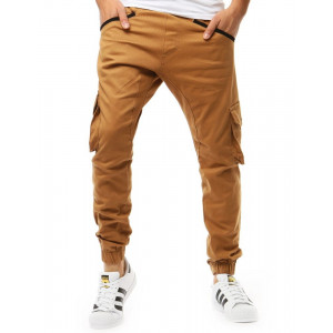 Stylové pánské jogger hnědé kalhoty s kapsami na zip