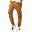 Stylové pánské jogger hnědé kalhoty s kapsami na zip