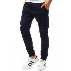 Stylové pánské modré jogger kalhoty s kapsami