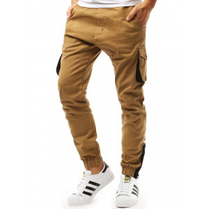 Pánské hnedé sportovní jogger kalhoty s kapsami