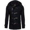 Pánský černý zimní kabát s kapucí a kapsami