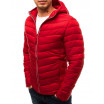 Moderní červená pánská prošívaná bunda s kapucí
