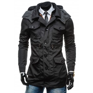 Delší pánská zimní bunda s kapucí černé barvy