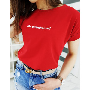 Stylové dámské červené tričko s trendy nápisem