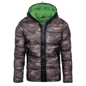 Maskáčová zimní pánská bunda se zeleným vnitřkem a kapucí
