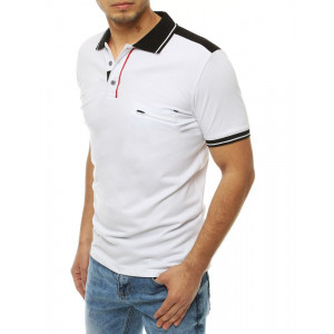Módní pánské bílé polo tričko s módním kapsou na zip