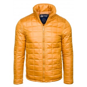 Pánská zimní bunda bez kapuce žluté barvy