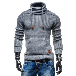 Pánský šedý svetr s límcem a kapsou