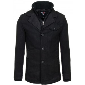 Černý pánský kabát na zip s knoflíkama