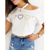 Stylové dámské bílé tričko s potiskem srdcí