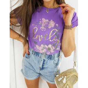 Krásné dámské fialové triko s potiskem květin a nápisem