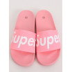 Růžové dámské gumové pantofle s nápisem SUPER