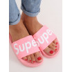 Růžové dámské gumové pantofle s nápisem SUPER