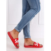 Červené dámské gumové pantofle s nápisem SUPER