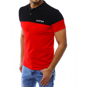  Pánská červeno černá košile s nápisem v předu a s krátkým rukávem