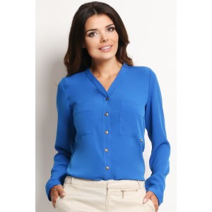 Formální dámská volnější košile modré barvy