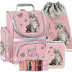 Růžová školní taška s motivem koťata v třídílné sadě