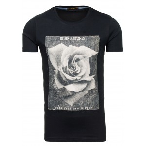 Černé pánské tričko s motivem růže