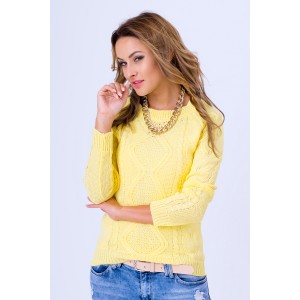 Úpletový svetr dámský v citrónové barvě