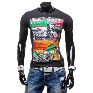Pánské tričko černé barvy s motivem motorky