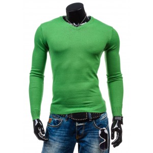 Pánský svetr zelené barvy s výstřihem do V