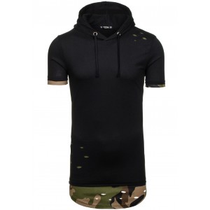 Pánské tričko s kapucí černé barvy v army stylu