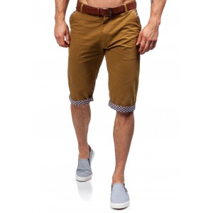 Pánské krátké kalhoty karamelové barvy se vzorovaným lemováním