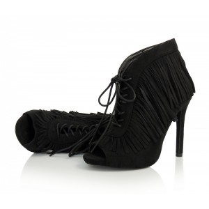 Černé dámské boty s třásněmi