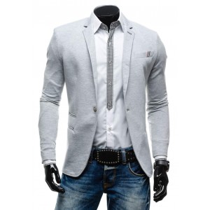 Pánské šedé sako s barevnými proužky na kapse
