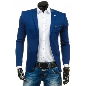 Pánské elegantní sako světle modré barvy s detailem na límci