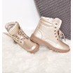 Jarní dámské kotníkové boty na tkaničky zlaté barvy