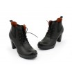 Dámské kožené kotníkové boty na podpatku černé