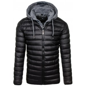 Zateplená zimní pánská bunda s kapucí černé barvy