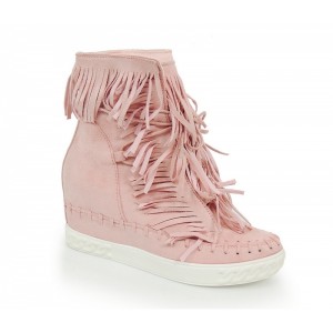 Dámská kotníčková obuv s třásněmi růžové barvy
