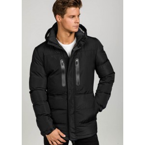 Černá pánská zimní bunda s kapucí dlouhá