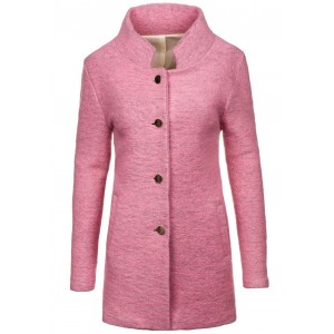 Růžový dlouhý kabát s límcem dámský