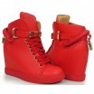 Červené dámské kotníkové boty na podpatku na šněrování