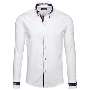 Společenská košile pánská v bílé barvě se stylovým lemováním